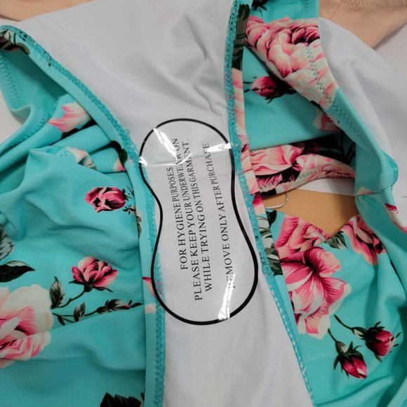 CUPSHE Women's Floral Halter High Waisted Peach and Tiffany Blue Bikini size S - Picture 12 of 12